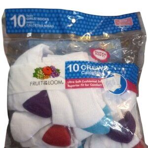 FOTL Size S 6-10.5 Crew Socks Girls 10 Pack White Assorted Colored Heels NEW